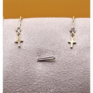 14k Gold Filled CZ Cross Earrings Hypoallergenic Dangle Drop Dainty Christian